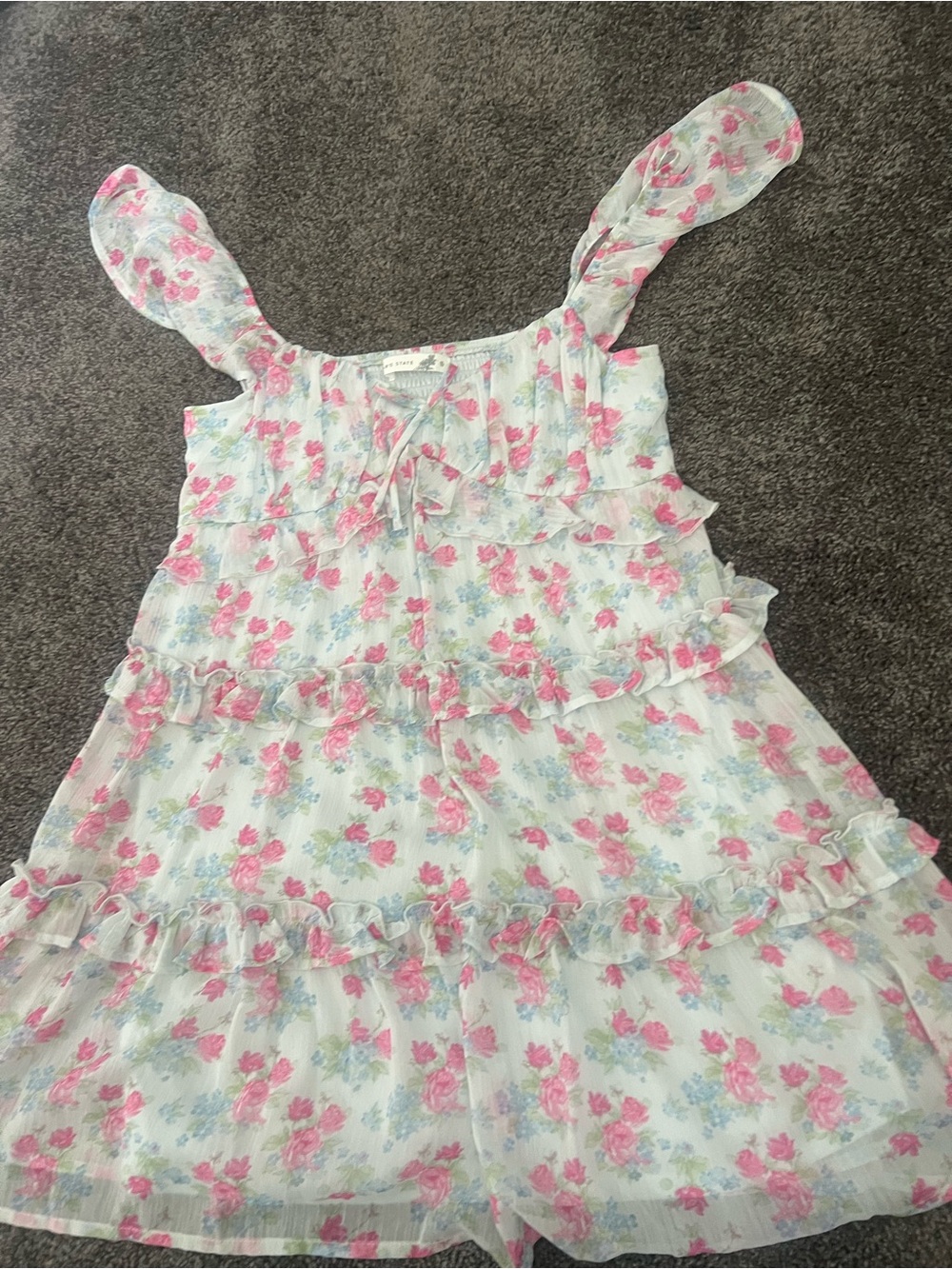 Altar'd State White Floral Ruffle Sundress with Pink Roses
